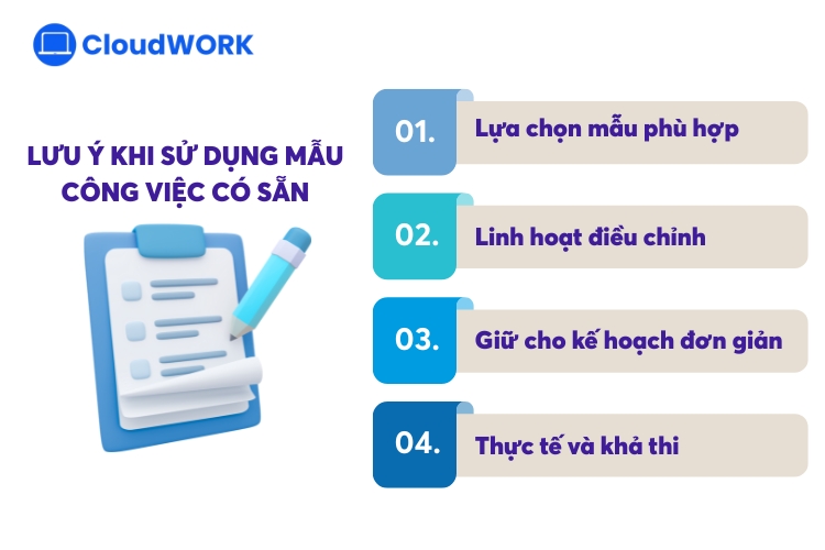 Lưu ý khi sử dụng mẫu công việc có sẵn