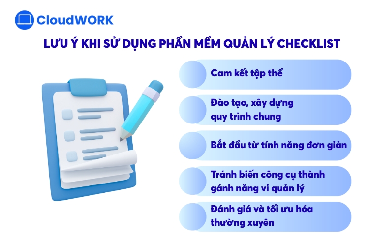 Lưu ý khi sử dụng phần mềm quản lý checklist