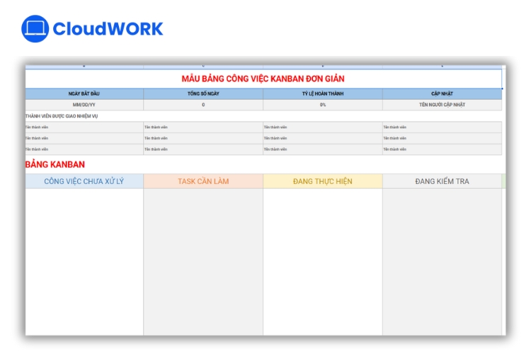 Mẫu kế hoạch công việc bảng Kanban