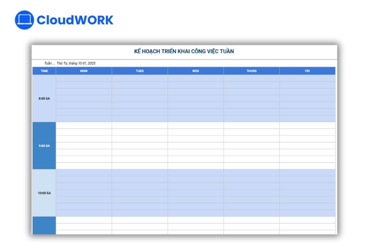 Mẫu bảng kế hoạch hàng tuần cho cá nhân