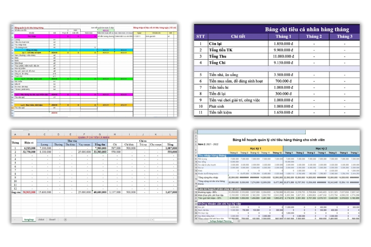 Mẫu bảng kế hoạch chi tiêu cá nhân