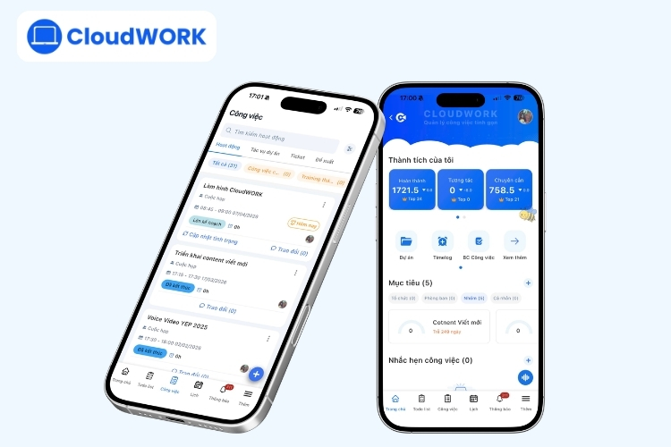 Giao diện app CloudWORK trên mobile