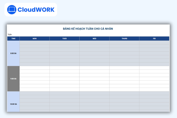Mẫu kế hoạch tuần Excel