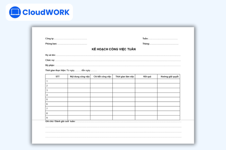 Mẫu kế hoạch tuần cơ bản (Word)