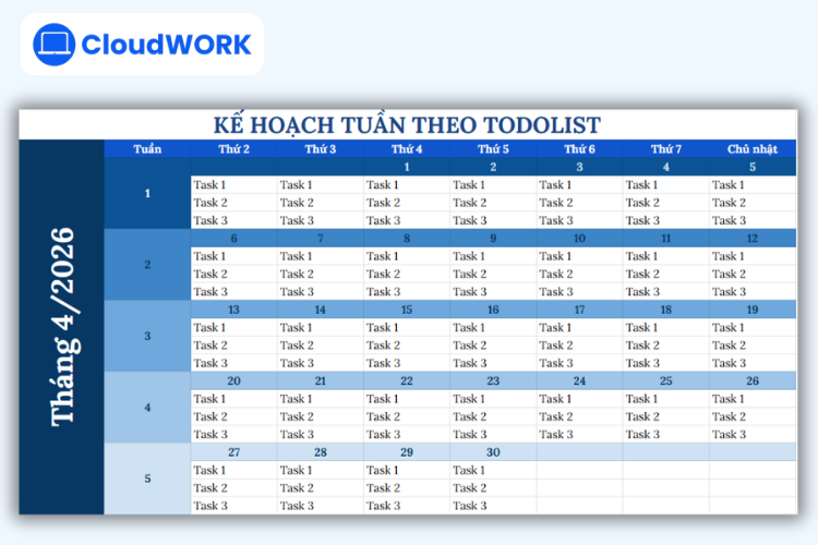 Mẫu kế hoạch tuần theo to-do list